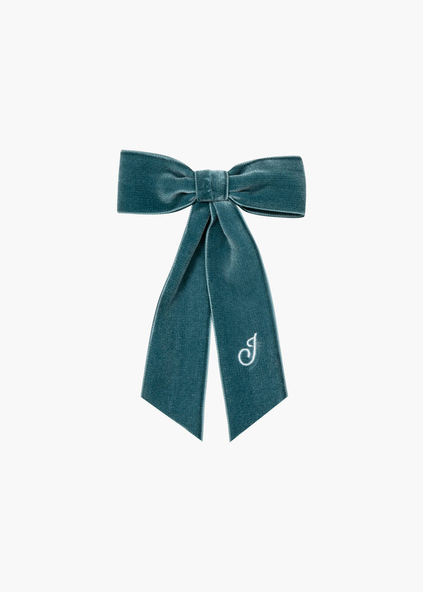 jennifer behr Initial Wide Velvet Bow Barrette Azul