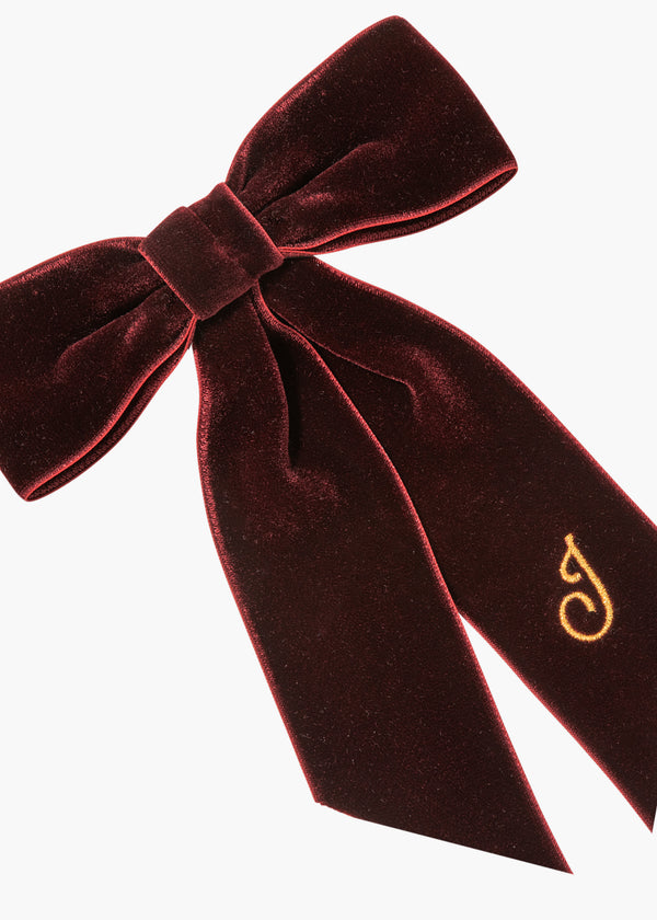 Jennifer Behr Initial Wide Velvet Bow Barrette Pinot