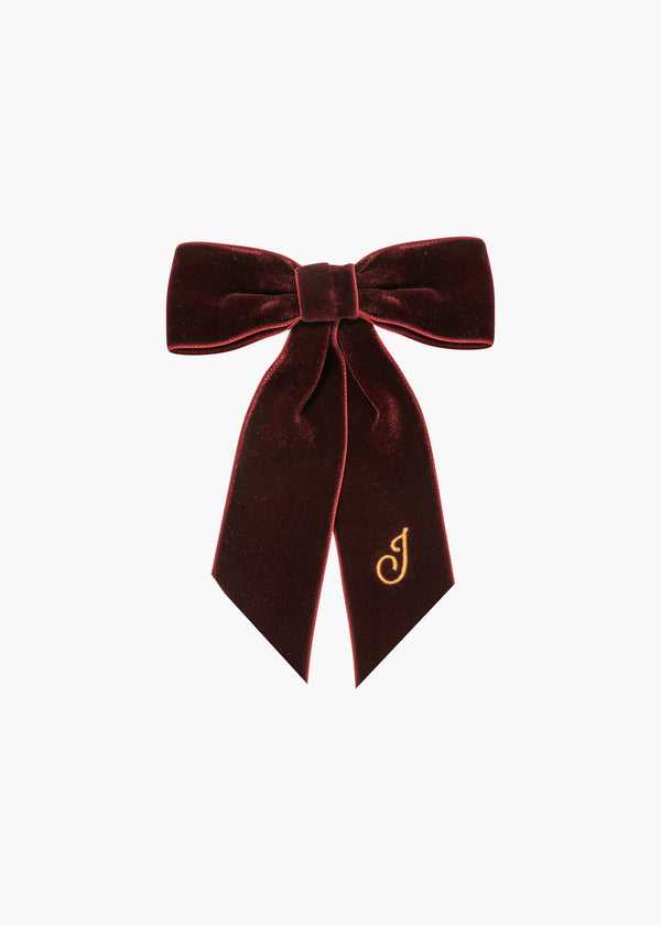 jennifer behr Initial Wide Velvet Bow Barrette Pinot