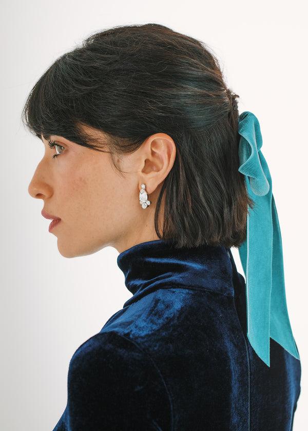 Jennifer Behr Adley Velvet Bow Barrette Azul