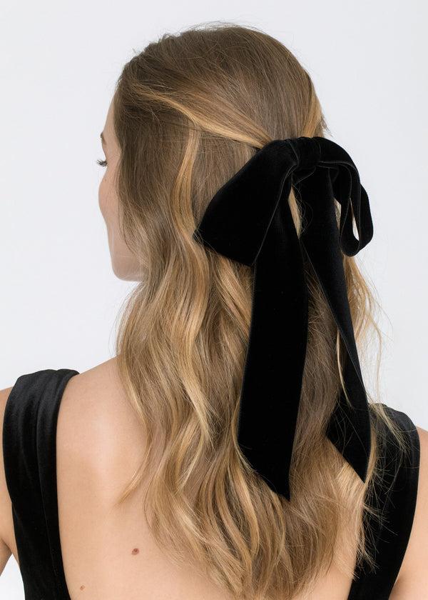 Jennifer Behr Adley Velvet Bow Barrette Black