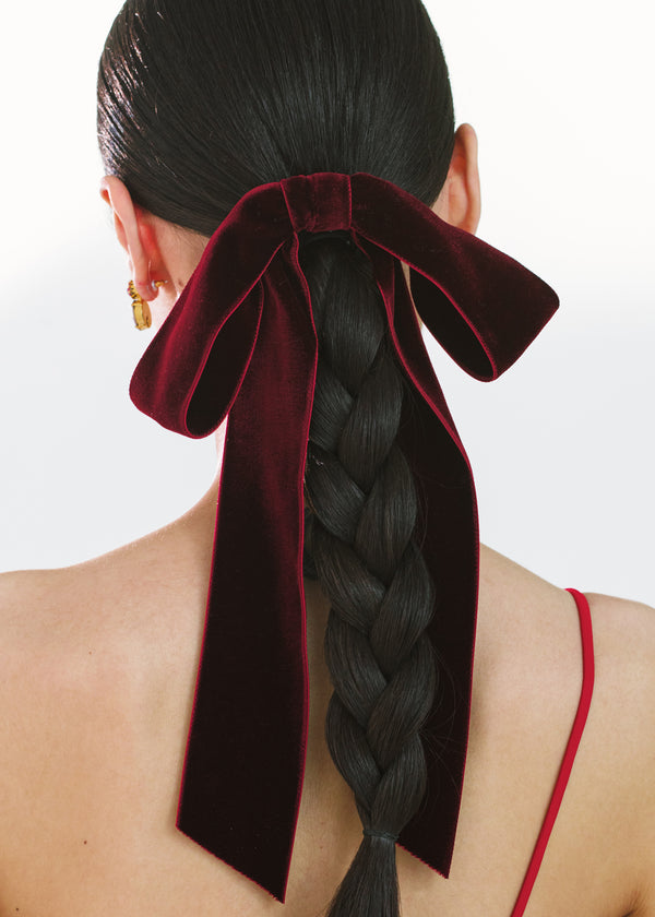 Jennifer Behr Adley Velvet Bow Barrette Pinot
