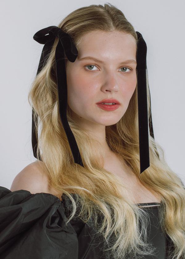 Jennifer Behr Aida Velvet Bow Barrette Black
