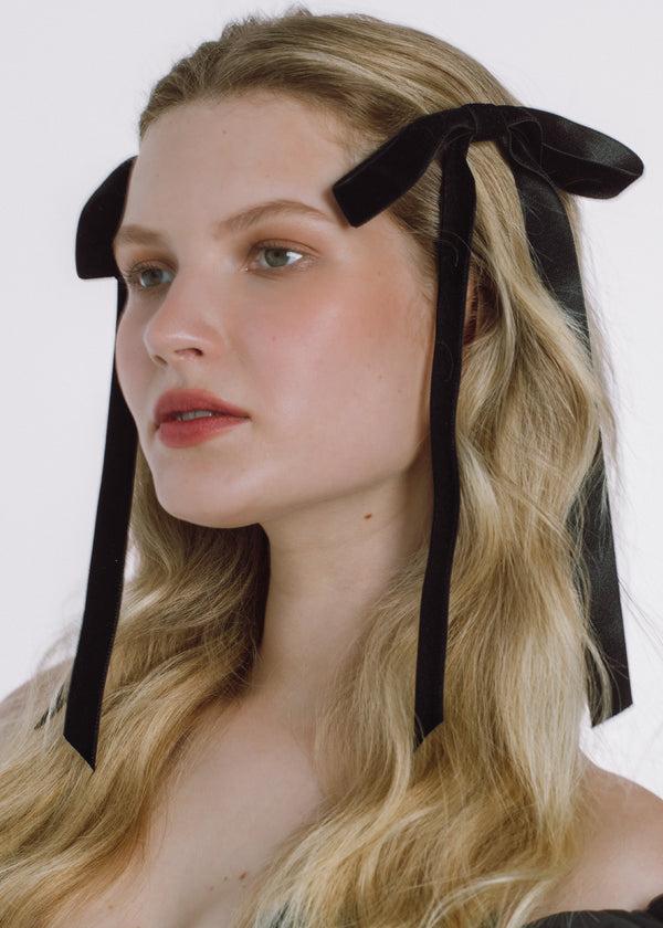 Jennifer Behr Aida Velvet Bow Barrette Black