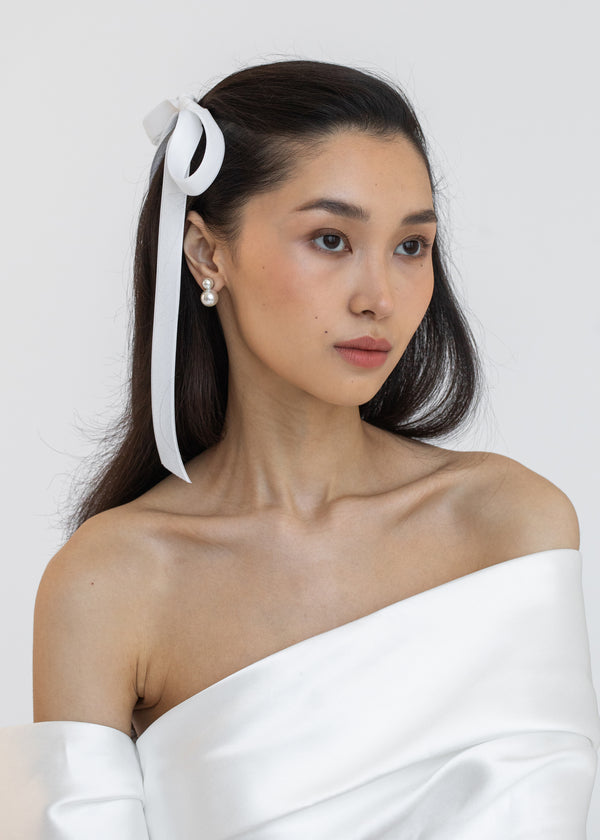 Jennifer Behr Aida Velvet Bow Barrette Cream