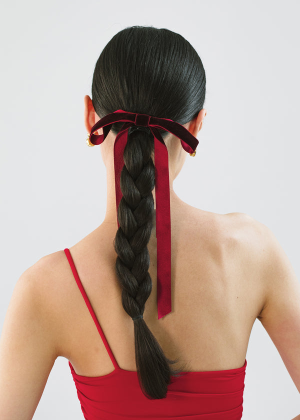 Jennifer Behr Aida Velvet Bow Barrette Pinot