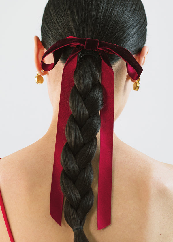 Jennifer Behr Aida Velvet Bow Barrette Pinot