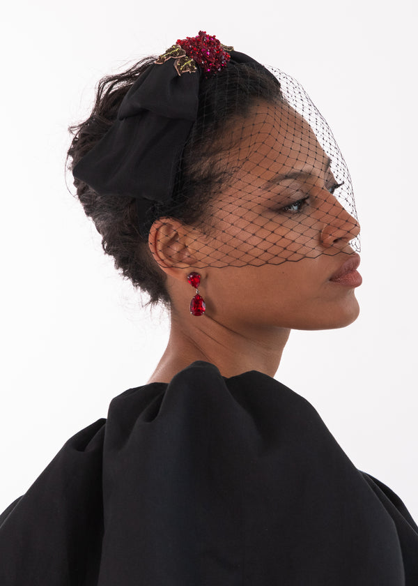 Jennifer Behr Almira Voilette Headband Black