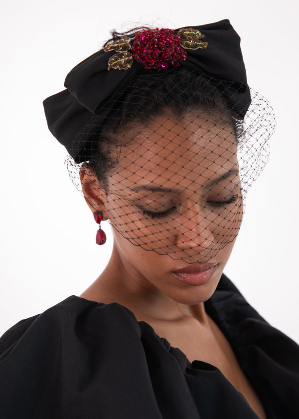 Jennifer Behr Almira Voilette Headband Black