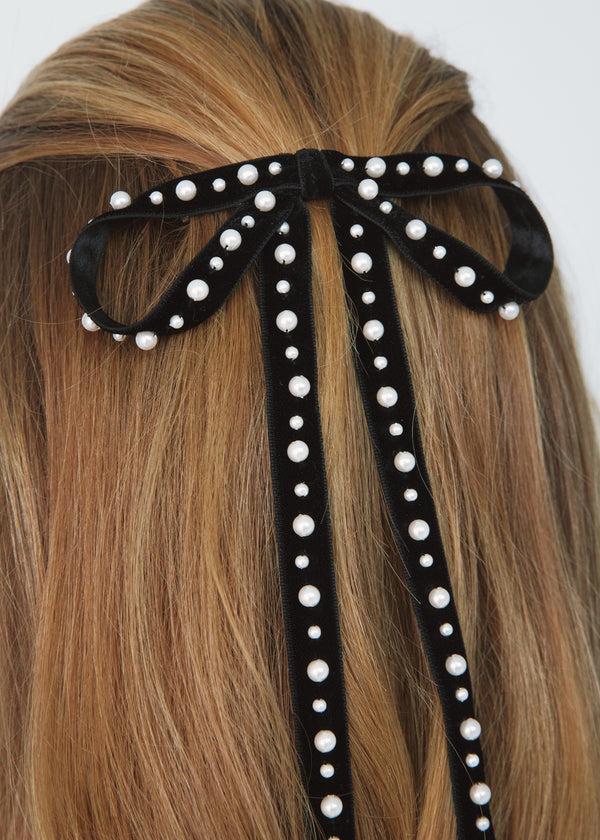 Jennifer Behr Annalee Bow Barrette Black Pearl