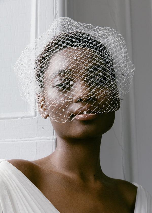 Jennifer Behr Crystal Beehive Voilette Cream