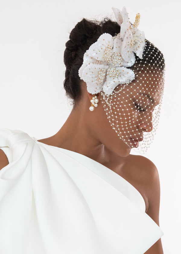 Jennifer Behr Crystal Orchid Voilette Cream