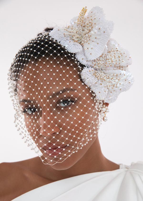 Jennifer Behr Crystal Orchid Voilette Cream