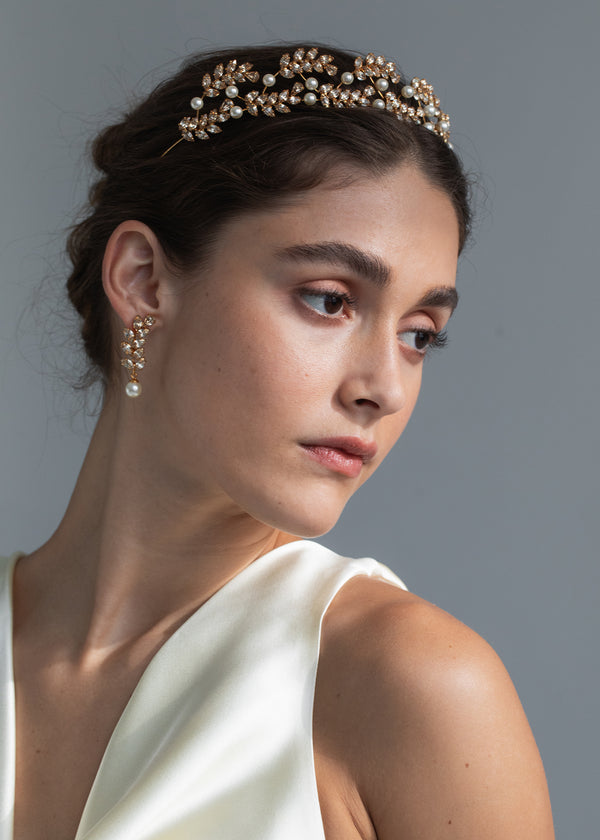 Jennifer Behr Delilah Tiara Crystal Antique Gold