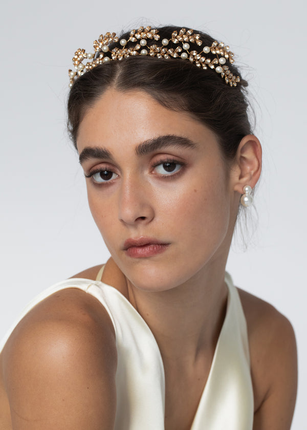 Jennifer Behr Delilah Tiara Crystal Antique Gold