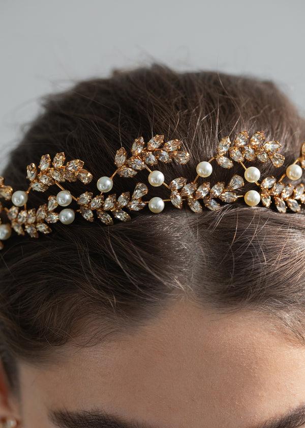 Jennifer Behr Delilah Tiara Crystal Antique Gold