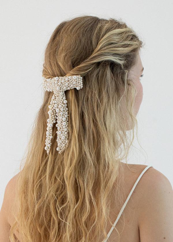 Jennifer Behr Donna Pearl Bow Barrette Pearl