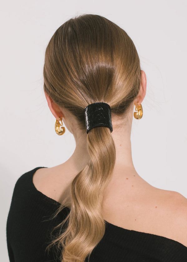 Jennifer Behr Embossed Leather Ponywrap Black Croc