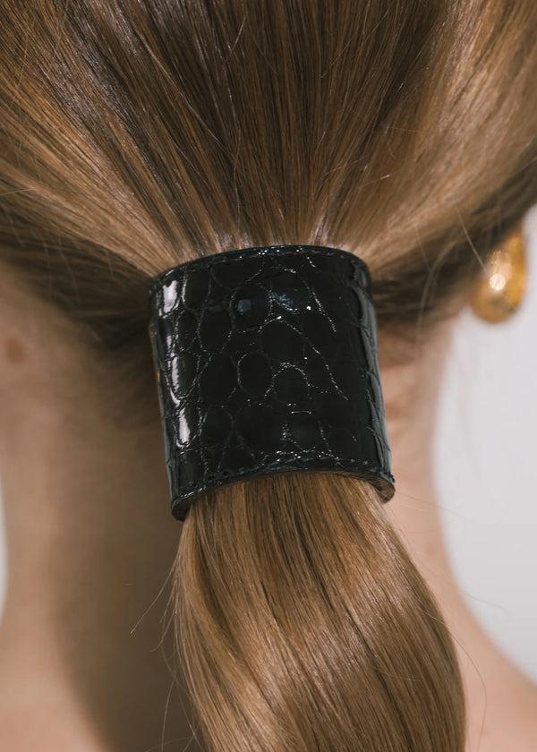Jennifer Behr Embossed Leather Ponywrap Black Croc