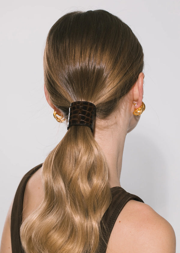 Jennifer Behr Embossed Leather Ponywrap Brown Croc