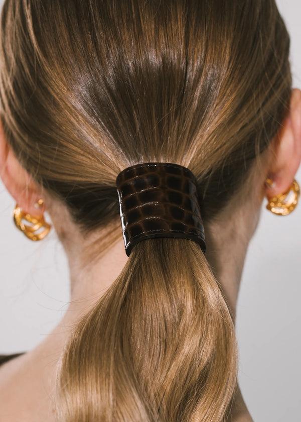 Jennifer Behr Embossed Leather Ponywrap Brown Croc