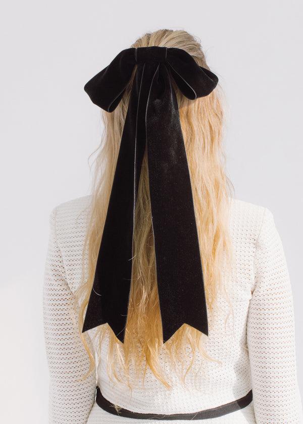 Jennifer Behr Jacqueline Velvet Bow Barrette Black