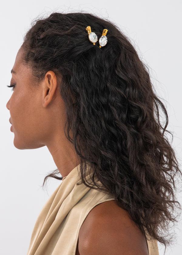 Jennifer Behr Kara Hair Clips Crystal Antique Gold