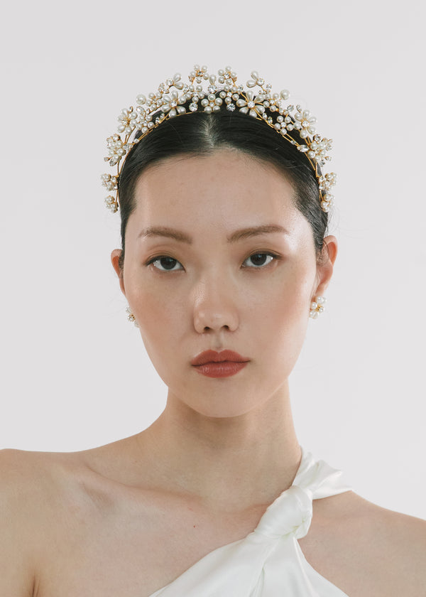 Jennifer Behr Laena Tiara Crystal Antique Gold