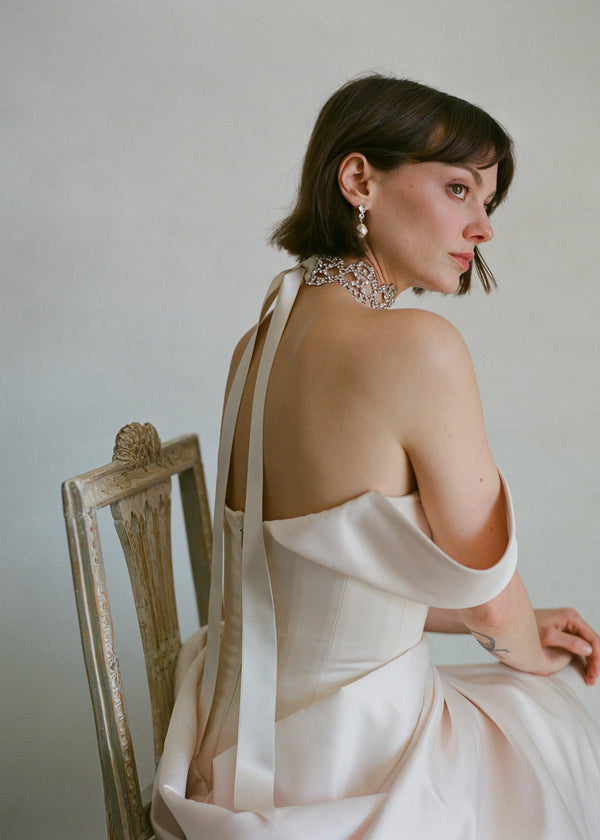 Jennifer Behr Lavinia Ribbon Tie Crystal Cream