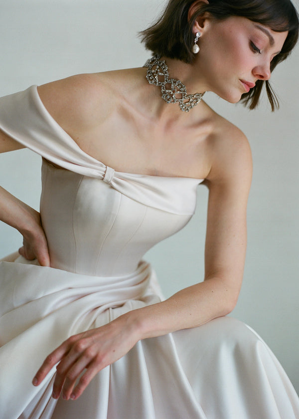 Jennifer Behr Lavinia Ribbon Tie Crystal Cream