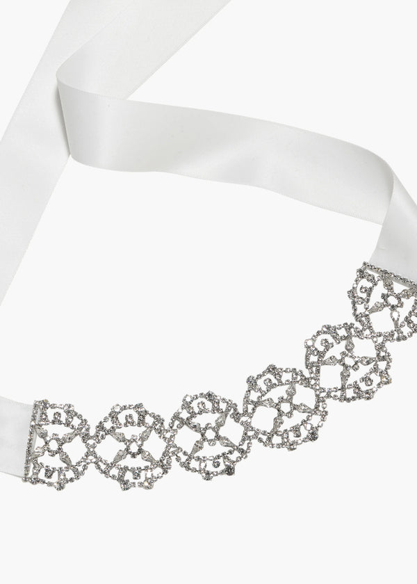 Jennifer Behr Lavinia Ribbon Tie Crystal Cream