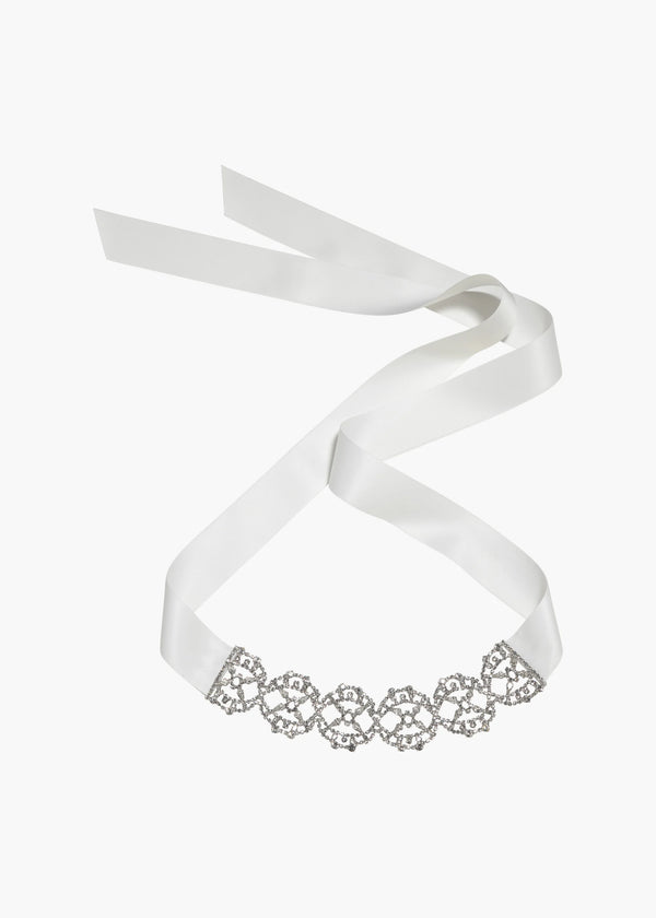 jennifer behr Lavinia Ribbon Tie Crystal Cream