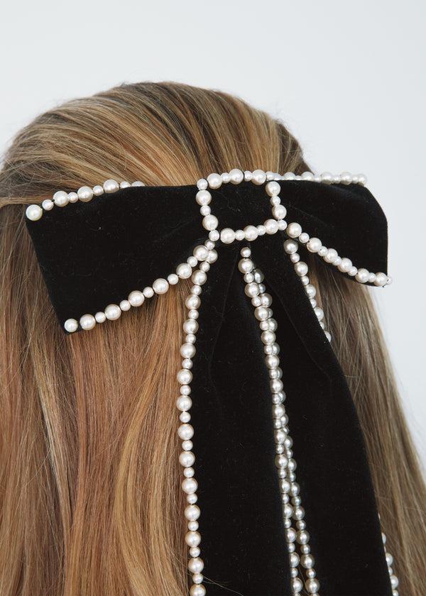 Jennifer Behr Lennox Bow Barrette Black Pearl