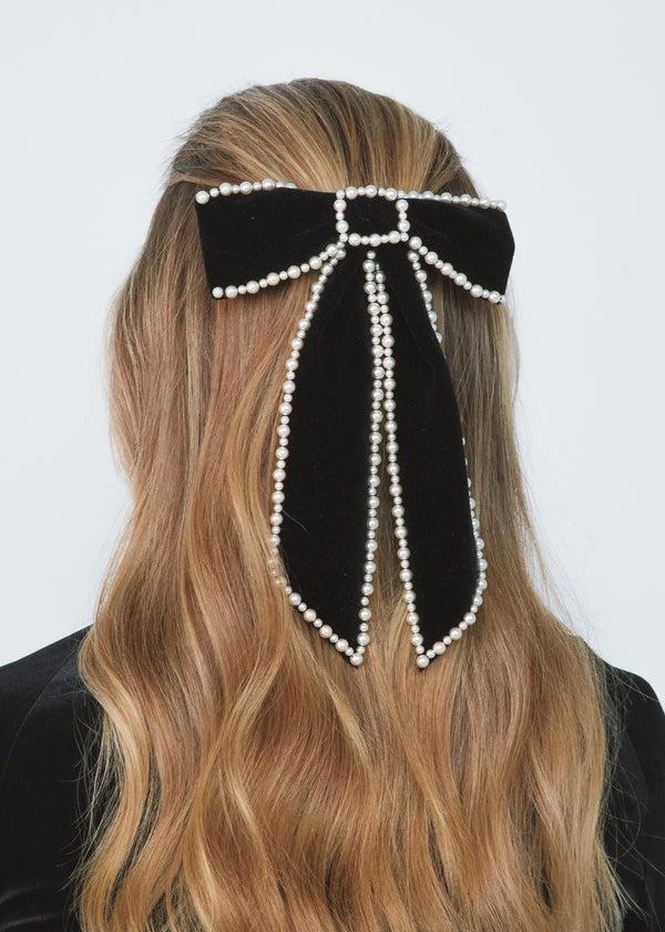 Jennifer Behr Lennox Bow Barrette Black Pearl