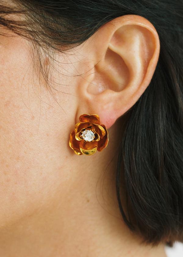 Jennifer Behr Lil Earrings Crystal Antique Gold