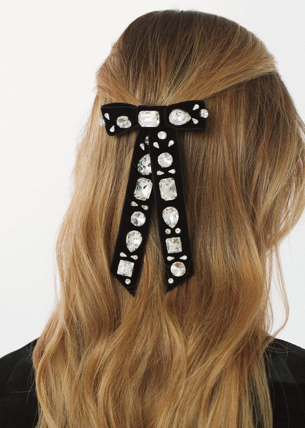 Jennifer Behr Lucia Bow Barrette Black Crystal