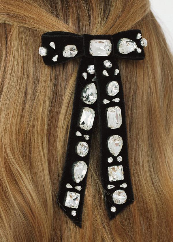 Jennifer Behr Lucia Bow Barrette Black Crystal