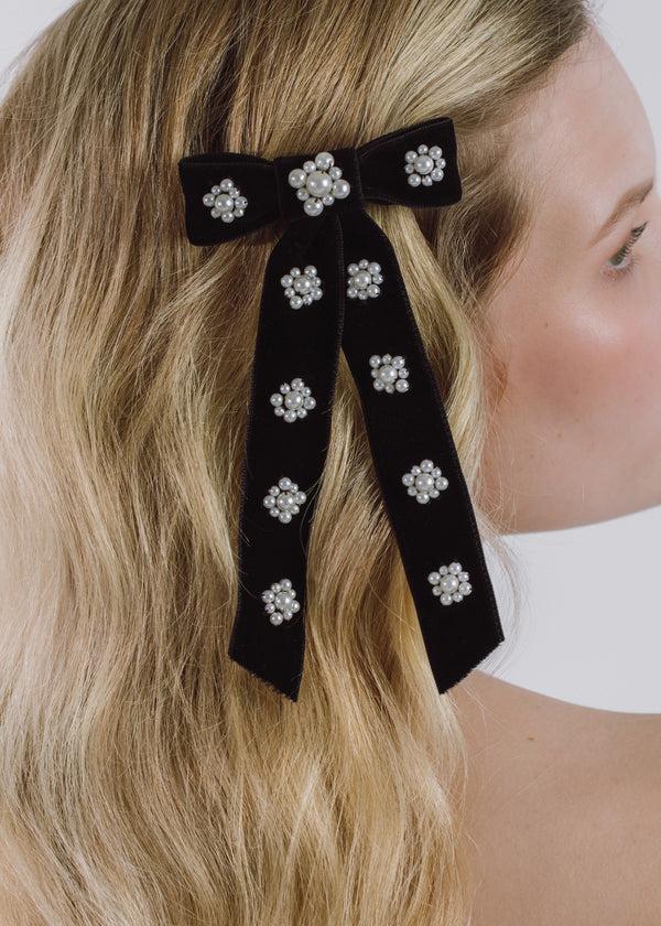 Jennifer Behr Lynette Bow Barrette Black Pearl