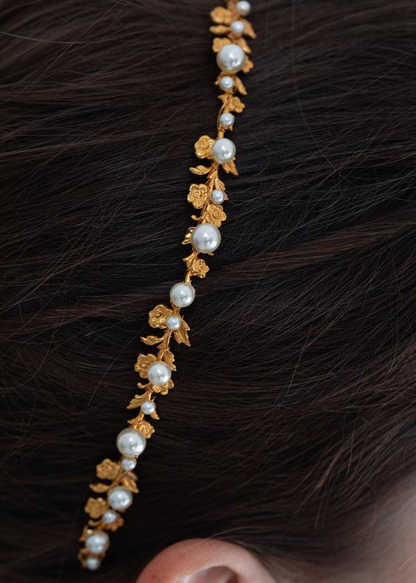 Jennifer Behr Mae Headband Gold Pearl