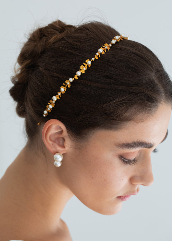 Jennifer Behr Mae Headband Gold Pearl