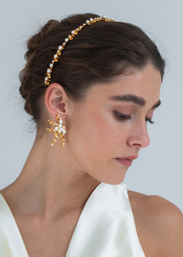 Jennifer Behr Mae Headband Gold Pearl