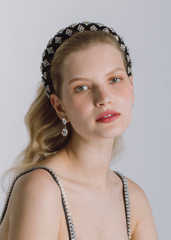 Jennifer Behr Marlena Headband Black Crystal