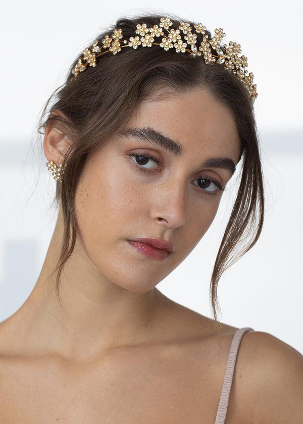 Jennifer Behr Meadow Tiara Crystal Antique Gold