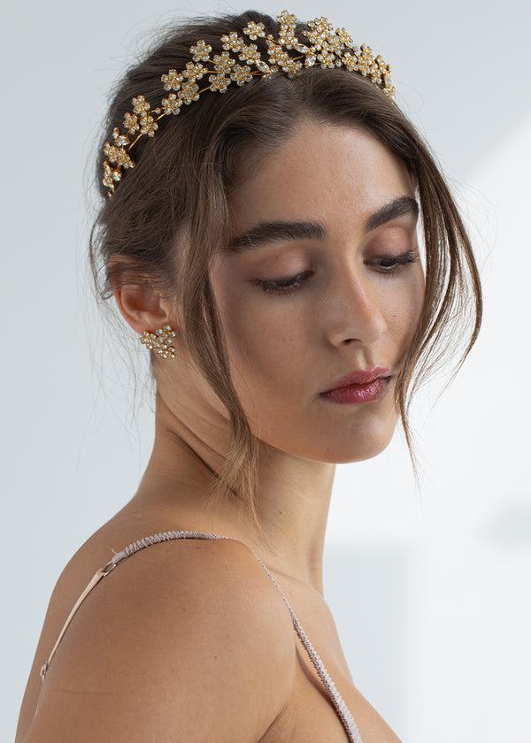 Jennifer Behr Meadow Tiara Crystal Antique Gold