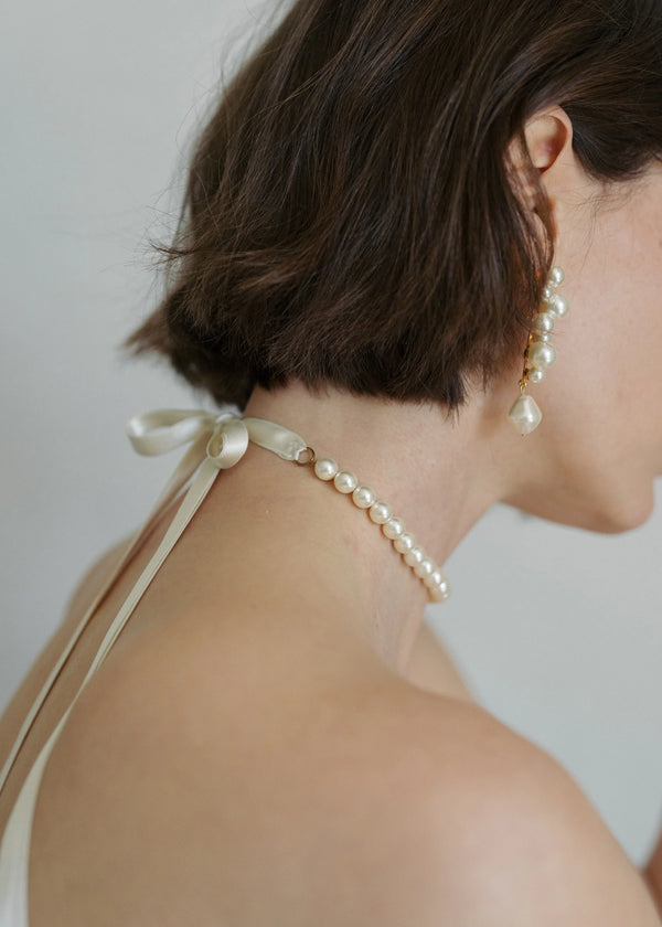 Jennifer Behr Pearl Ribbon Tie Cream Pearl