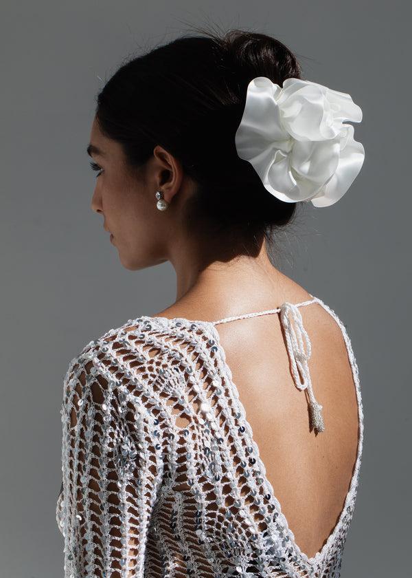 Jennifer Behr Satin Ruffle Jaw Clip Cream