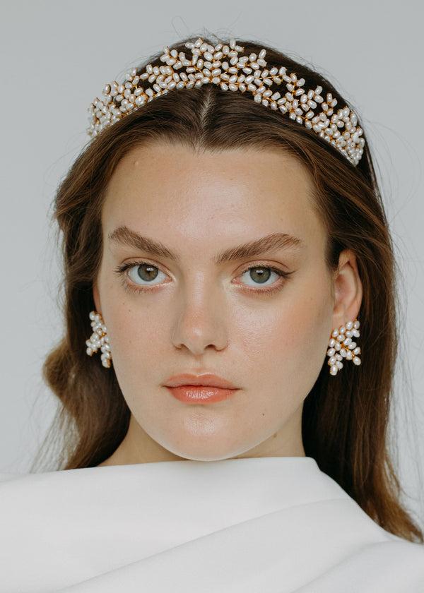 Jennifer Behr Sierra Tiara Pearl Gold