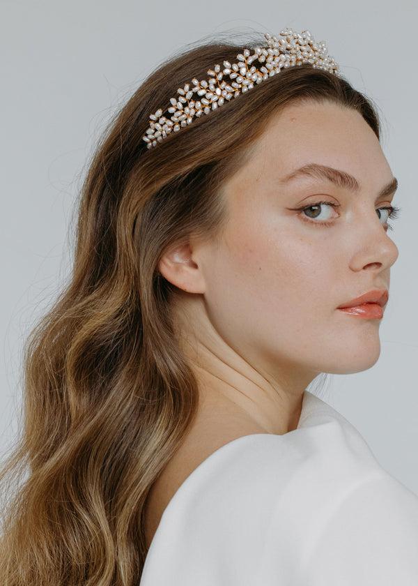 Jennifer Behr Sierra Tiara Pearl Gold