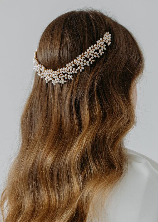 Jennifer Behr Sierra Tiara Pearl Gold