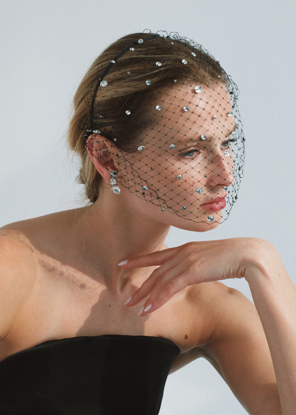 Jennifer Behr Stella Voilette Black Crystal